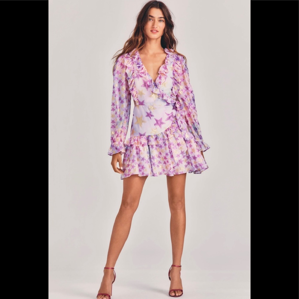 ⭐️⭐️⭐️ BNWT LoveShackFancy Findlay Wrap Mini Dress 2 Metallic Stars ⭐️⭐️⭐️
